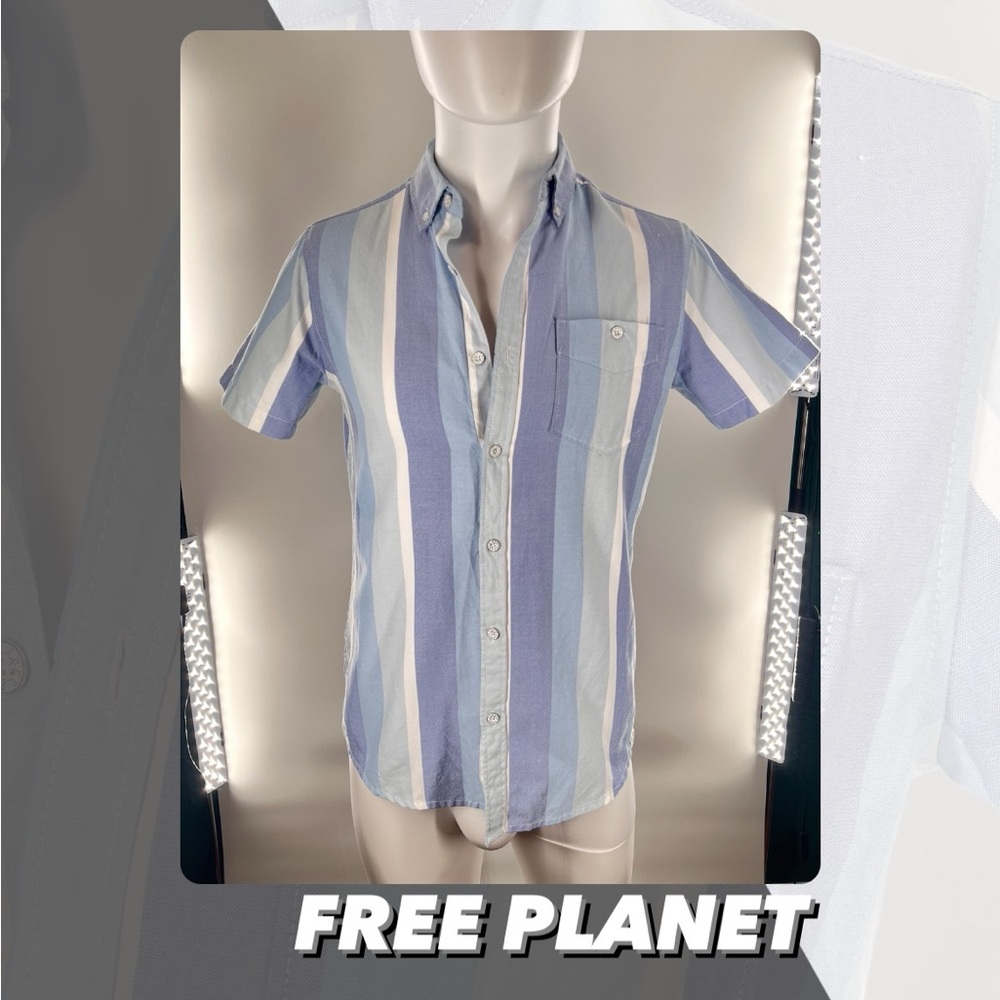 EUC Free Planet Striped Short Sleeve Button Down Shirt